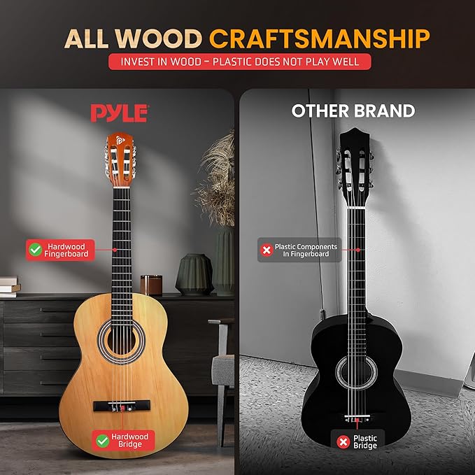Pyle 6 String Acoustic Guitar, 10 Natural, Left Handed, 36" (PGACLS82LFT.9)