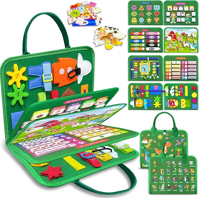 Exorany Busy Board Montessori Toys for Toddler Boy & Girl Birthday Gifts, Busy Book Learning Sensory Toys for Toddlers, Toddler Travel Toy Educational Activities Learn Fine Motor Skills