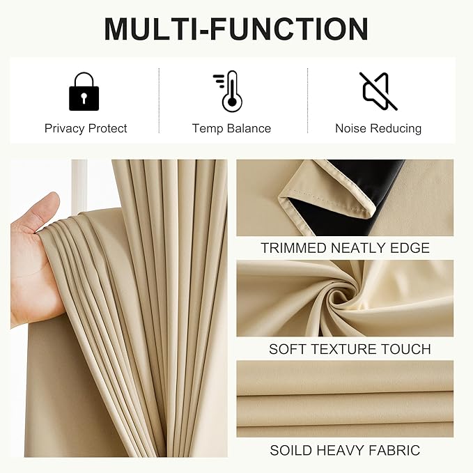 NICETOWN Full Blackout Curtains 96 inches Long for Living Room - Grommet Privacy Window Treatment Drapery Thermal Insulated Curtains for Bedroom, 1 Pair, 52W x 96L, Biscotti Beige