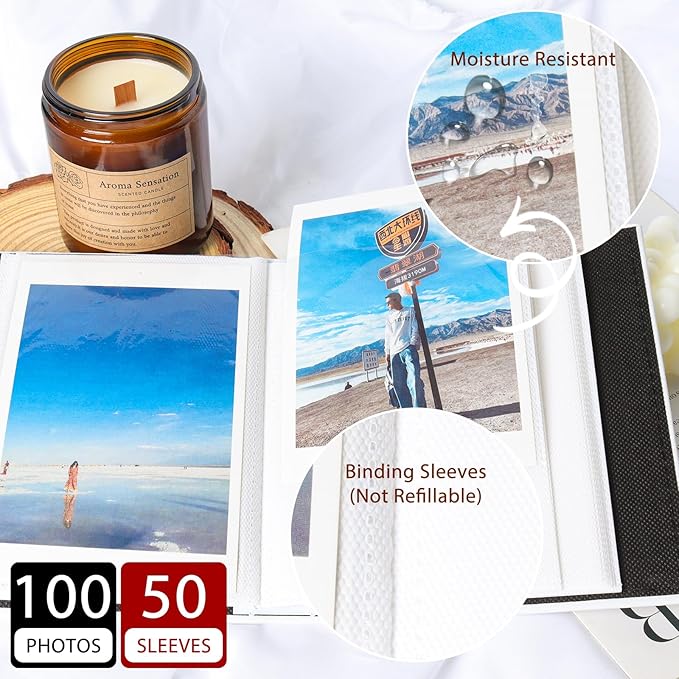 RECUTMS 100 4x6 Small Photo Album with Front Window, Premium Leather Cover Hold 100 Vertical Photos for Family Wedding Baby Children (Beige)