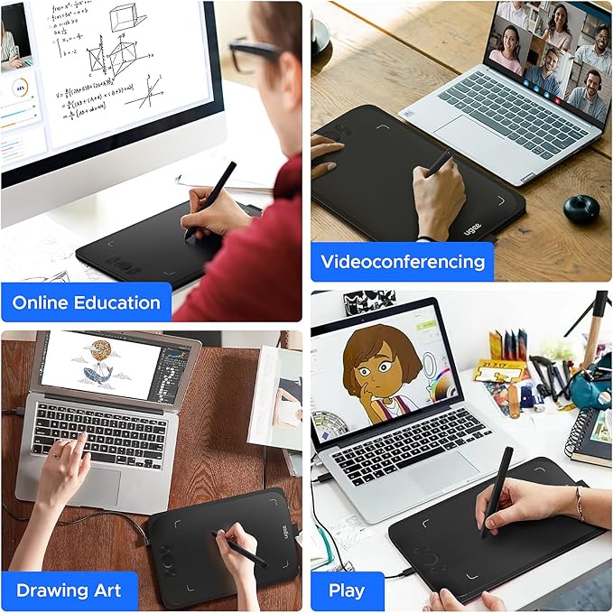 Drawing Tablet,UGEE M808 10x6 Inch, 8192 Levels Pressure, Battery-Free Stylus, 8 Shortcut Keys, Digital Art Tablet for Drawing, Design, Online Teaching, Mac/Windows/Chrome Os/Android, Black