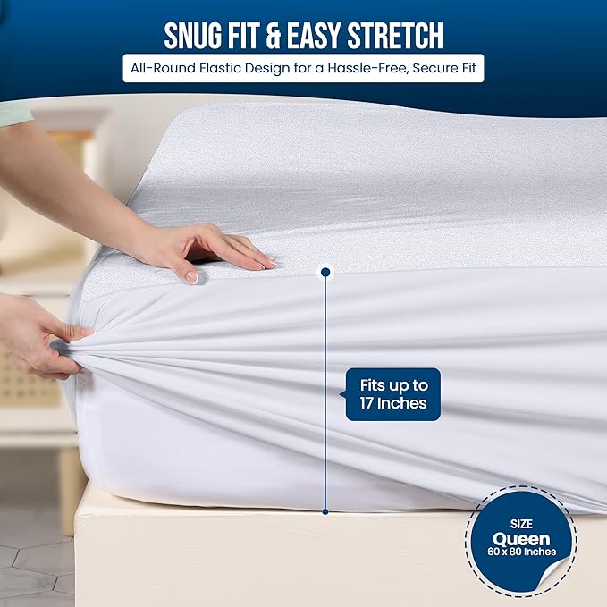 Utopia Bedding Waterproof Mattress Protector Queen Size, Premium Terry Mattress Cover 200 GSM, Breathable, Fitted Style with Stretchable Pockets (White)