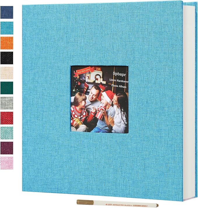 Spbapr Large Photo Album Self Adhesive 3x5 4x6 5x7 8x10 Pictures Magnetic Scrapbook 40 Blank Pages Linen Cover DIY Album with A Metal Pen