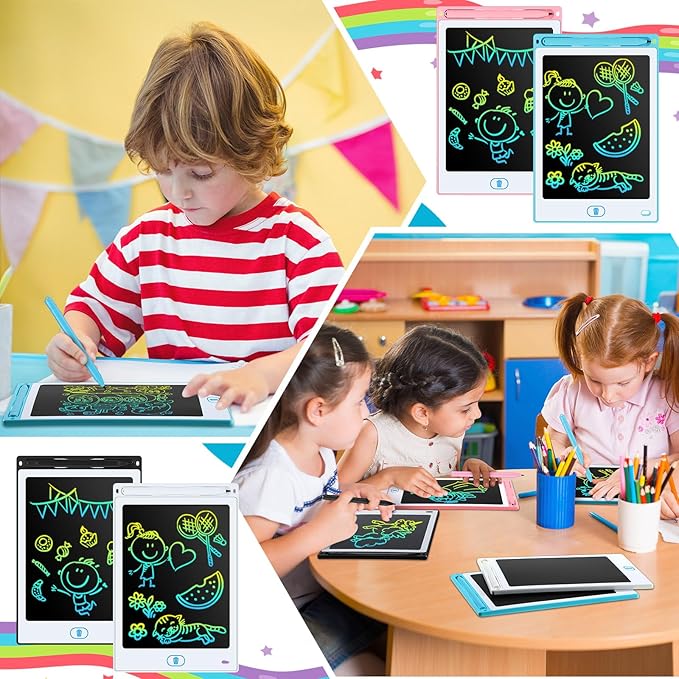 Tinlade 12 Pack LCD Writing Drawing Tablets 8.5 Inch Bulk Colorful Doodle Board Erasable Electronic Painting Drawing Pads Learning Toy Gifts for Kids Boys Girls(Pink, Blue, White, Black)