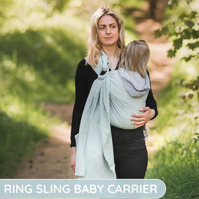 Baby Sling Carrier – Breathable 100% Cotton Wrap for Infant Support, Ring Sling Baby Carrier – Adjustable Muslin Fabric, Light Green Baby Carrier Newborn to Toddler – Soft Chest Hold for Travel