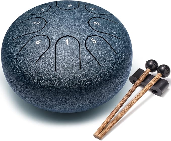 Steel Tongue Drum Percussion, 6 Inch 8 Notes Musical Instruments, Music Gifts for Family Friends (Navy)