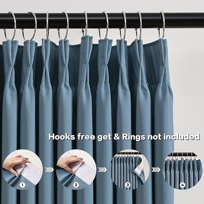 KEQIAOSUOCAI 2 PCs Dusty Blue Pleat Wide Drapes for Sliding Glass Door 60 Wide x 102 Inch Long, Privacy Light Block Noise Reduce Insulated Ceiling to Floor for Locker Room Basement Bedroom Closet