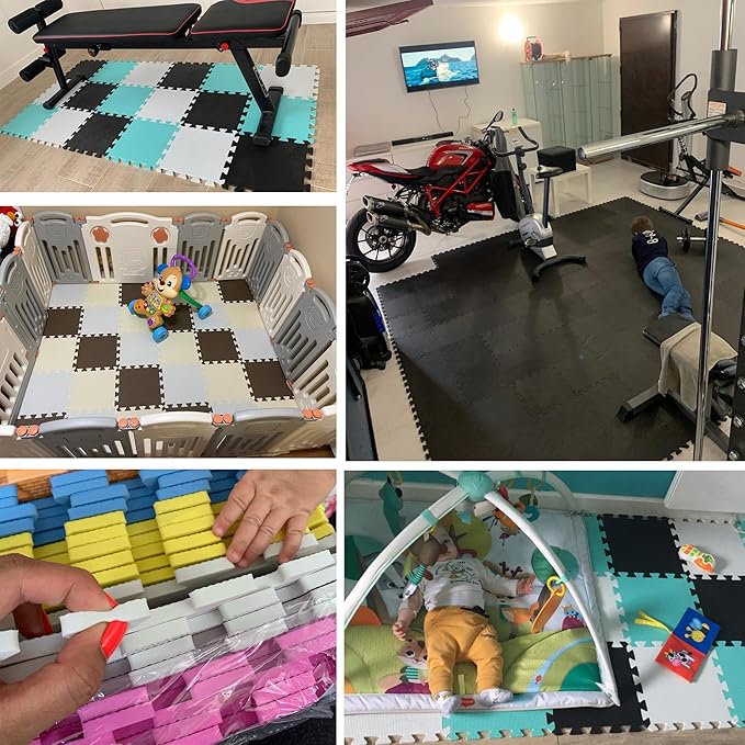 MQIAOHAM® 25 Pieces Puzzle Play Mats, Soft Baby Play Mat, Kids Interlocking Foam Floor Tiles, Toddlers Carpet Playmats G301025-107109112