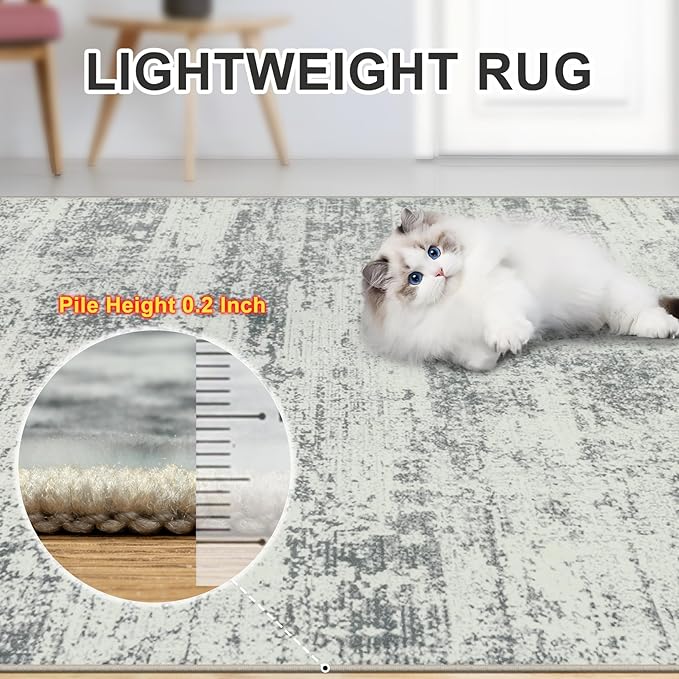 Area Rugs Living Room Rug - 5x7 Washable Modern Abstract Soft Neutral Non-Slip Carpet Large Indoor Floor Stain Resistant Thin Carpets for Bedroom Dining Room Farmhouse Nursery Home Office Grey