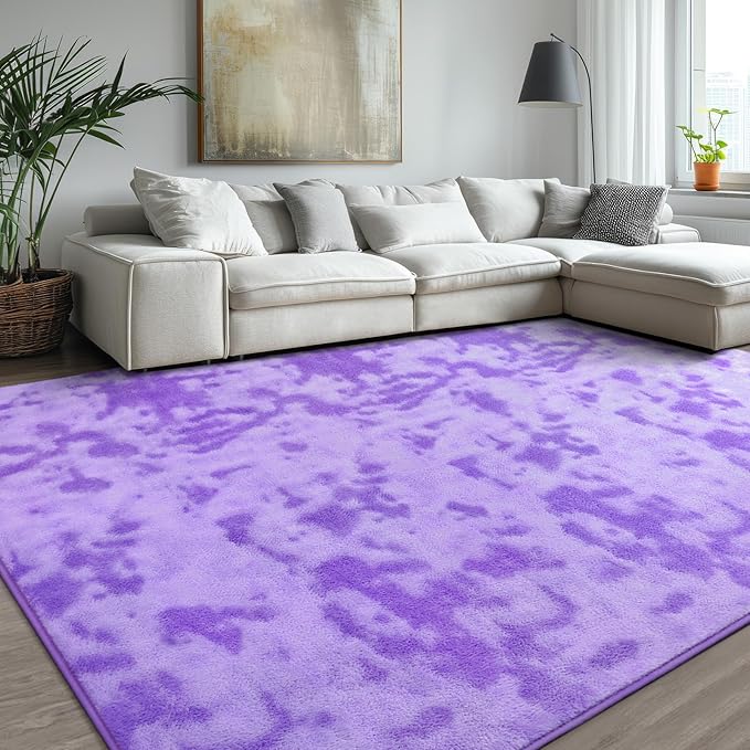 Kimicole 5x8 Washable Area Rugs for Bedroom Living Room, Low Pile Ulta-Thin Solid Color Rug, Non-Slip Soft Fluffy Carpet for Nursery Kids Room Dorm Room Home Decor (Purple)