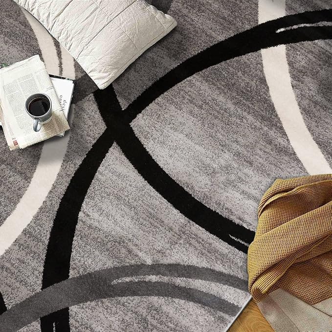 Rugshop Modern Wavy Circles Design Area Rug 10' x 14' Gray