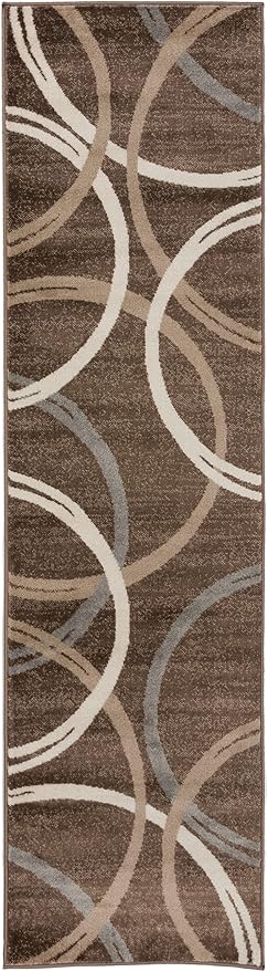 Rugshop Modern Wavy Circles Design Runner Rug 2'7" x 6' Brown