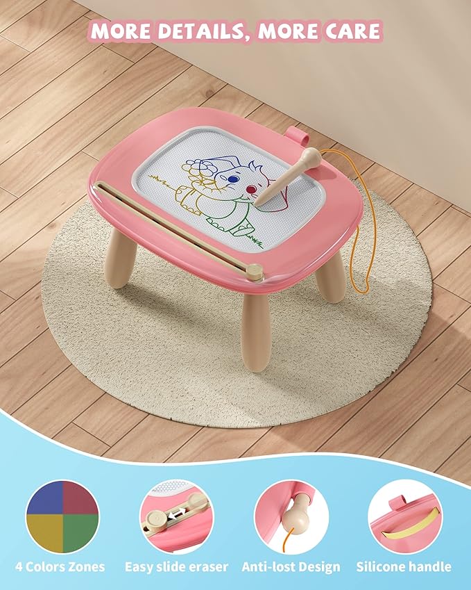 Kikapabi Toddler Magnetic Drawing Board - 1st Birthday Gifts for 1 2 3 Year Old Girls & Boys, Learning Doodle Board, Educational Toys for Baby (Pink)