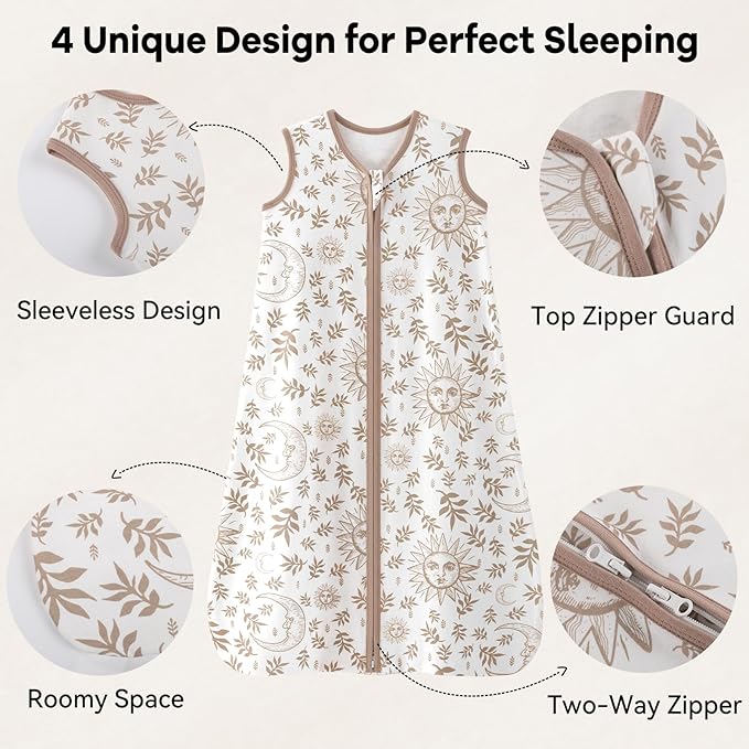 Baby Sleep Sack 18-24 Months 3 Pack 100% Cotton Lightweight 0.5 TOG Wearable Blanket Baby Sleep Bag with 2-Way Zipper for Toddler Beige