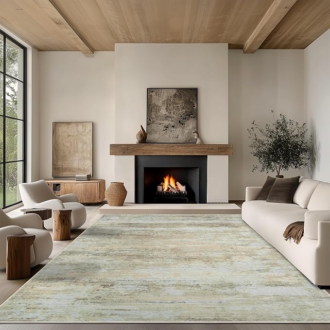 9x12 Area Rug Living Room Rugs - Washable Rug Large Modern Abstract Soft Thin Carpets Indoor Floor No Slip Vintage Carpet for Bedroom Under Dining Table Nursery Home Office Decor Brown