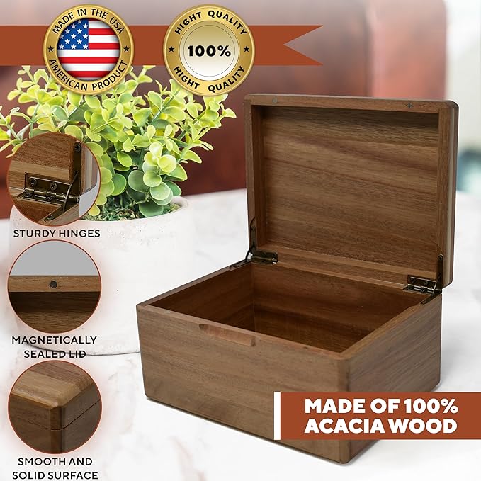 USA Flag Box with Name - Wooden Keepsake Box for Mens, Boys, Wooden Anniversary Wedding Gift for Men/Women, American Flag Gifts for Men, Personalized Memory Boxes, Trinket Boxes, 8 x 6 x 4 in