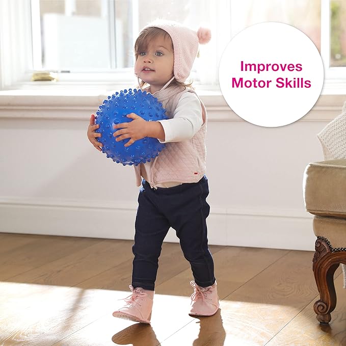Edushape Original Sensory Ball for Baby - 7" Deflated with Pump, Blue Color, Enhances Gross Motor Skills for Kids 6 Months & Up