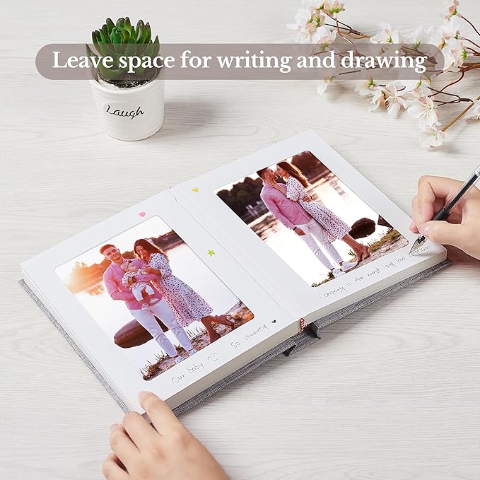 Photo Album 5x7 with Writing Space Linen Cover 5x7 Photo Album Book Holds 30 Photos Ideal for Wedding Theme-Album and Baby Photo Albums (Beige,30 Pockets)