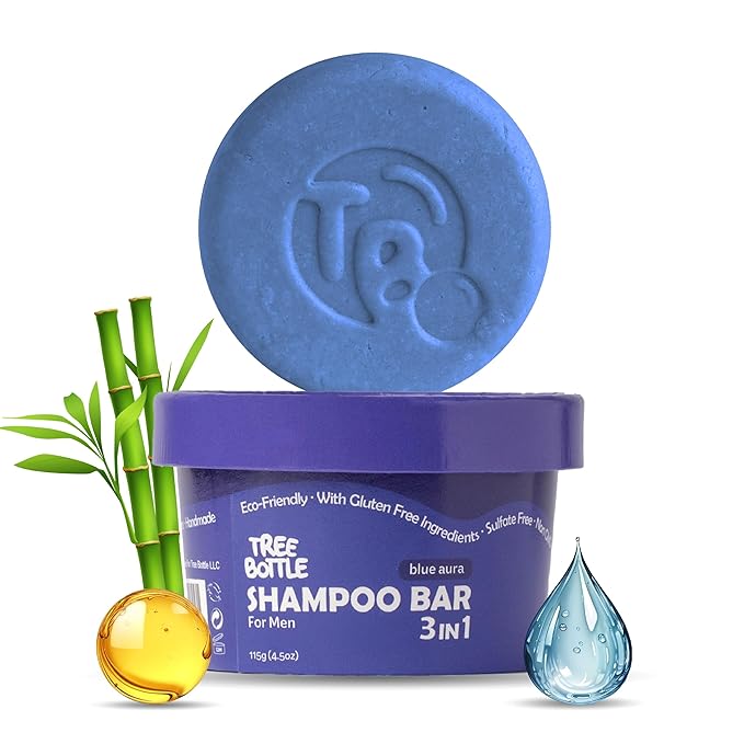 Tree Bottle Argan Oil + Bamboo Extract 3-in-1 Shampoo Bar for Men - For Hair, Beard & Body - Deep Clean, Nourishing & Frizz Control - Natural, Paraben & Sulfate-Free - Made in USA - 4.5oz