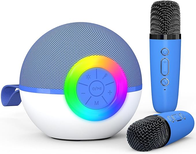 Karaoke Microphone Machine Toys for Kids Adults, Mini Portable Bluetooth Speaker with 2 Wireless Mics, Christmas Birthday Gifts for Boys Girls Ages 3 4 5 6 7 8 9 10 11 12+ Year (Blue)