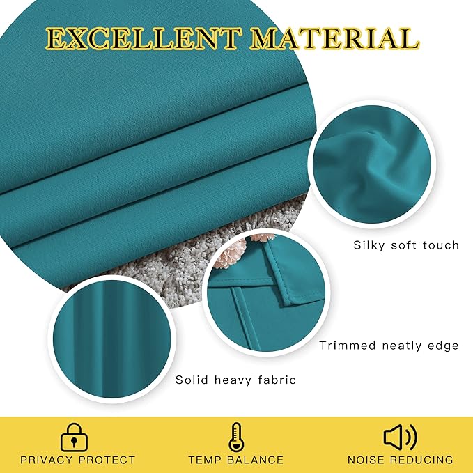 NICETOWN Peacock Teal Blackout Kids Room Curtains, Grommet Thermal Curtains & Drapes Room Darkening Window Treatment Sound Reducing for Bedroom, 2 Panels, W66 x L66