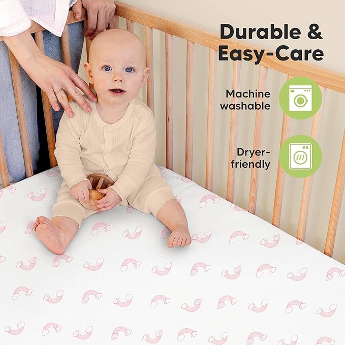 KeaBabies 2-Pack Organic Crib Sheets for Boys, Girls - 52x28 Fitted Crib Mattress Sheet Neutral, Breathable Jersey Cotton Cover for Baby Bed, Toddler Mattress, Soft & Cute Prints (Dreamland)