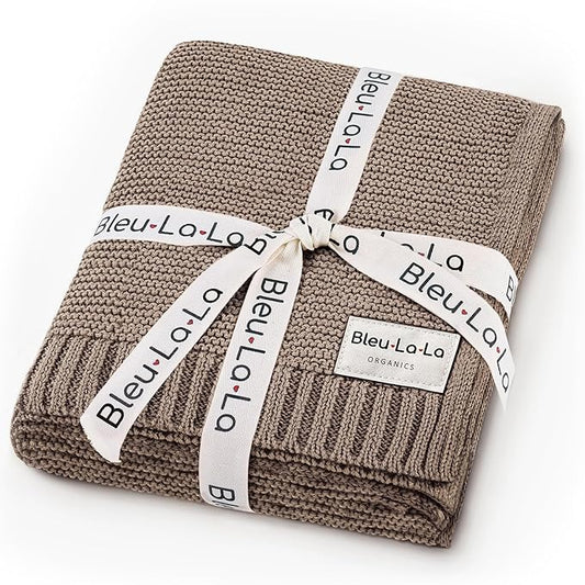 Heritage Knit Organic Cotton Baby Swaddle Blanket - 100% Luxury Organic Cotton Knit Receiving Blanket - Soft Warm Unisex Crib Blankets for Newborns Infants Boys & Girls (0-2Yrs - Milk Chocolate)