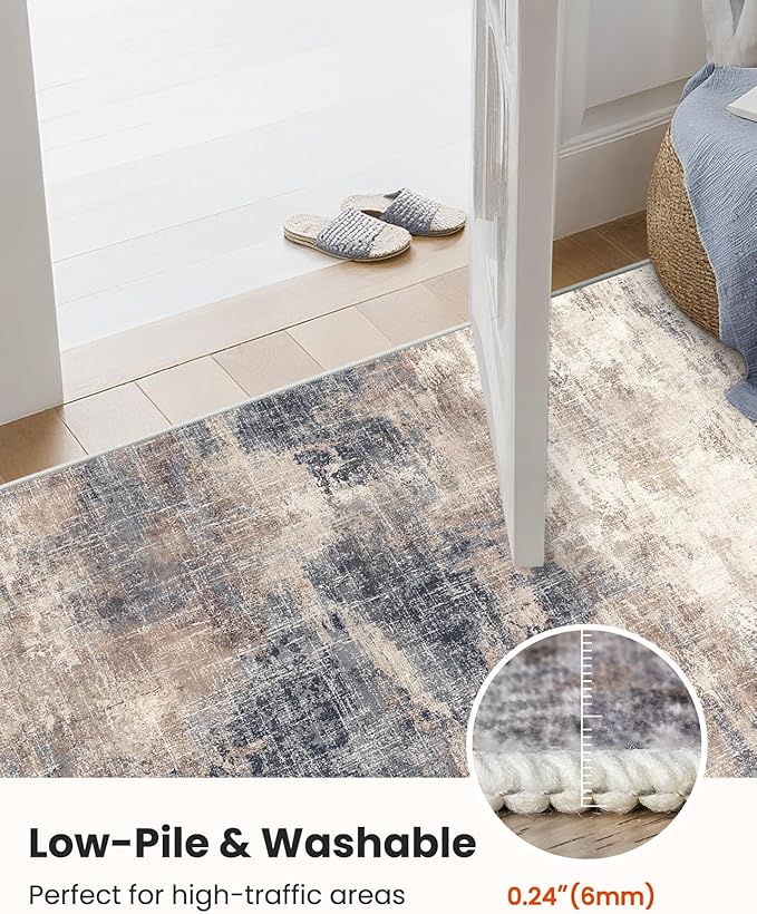 Amada 8x10 Area Rug, Modern Abstract Living Room Rug with Non-Slip Backing & Short Pile, Large Washable Rug with Abstract Pattern for Living Room, Bedroom and Dinning Room, Brown