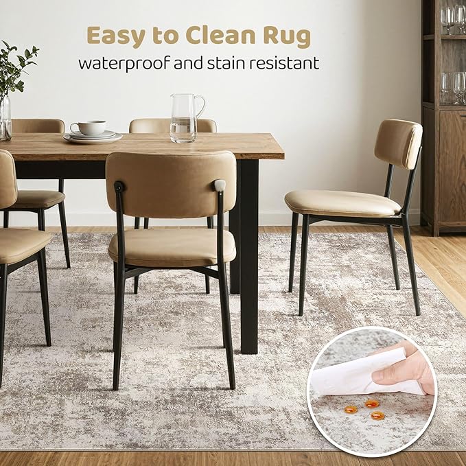Area Rugs 9x12 Living Room: Washable Large Abstract Soft Rugs Stain Resistant Indoor Floor Non-Slip Accent Carpet for Women Modern Home Enthusiasts Aged 25-45 - Bedroom Nursery Playroom- Beige Brown
