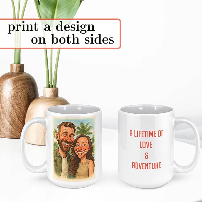 Personalized Coffee Mug, Custom Photo Caricature Gift, Funny Customized Coffee Gift for Men & Women, Custom Mugs with Pictures, White 15oz Customized Fathers Day Mug