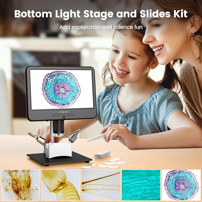 JL210 10.1'' Digital Microscope for Adults, Coin Magnifier Microscopes Full View for Error Coins, Soldering Electronics Microscopes Camera, 8 LED, 12.6" Metal Stand, PC View, 32GB