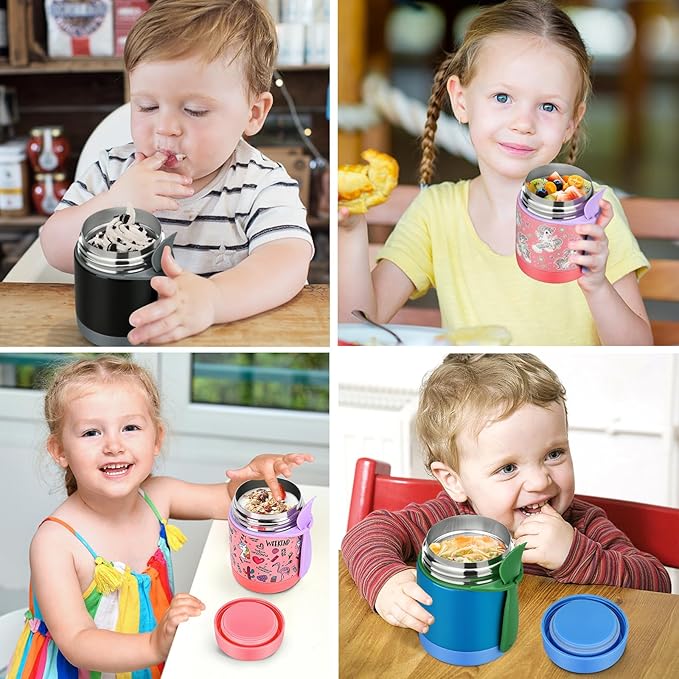 10oz Soup Thermo for Hot Food Kids,Lunch Thermo Kids Food Jar with Spoon Hot Insulated Food Containers,Leak Proof Stainless Steel Wide Mouth Lunch Food Jar for School(Blue)