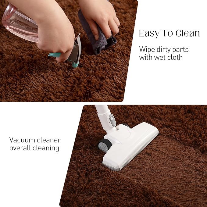 Area Rugs 8x10, Fluffy Rugs for Living Room, Ultra Soft Rugs for Bedroom, Non-Slip Indoor Carpet for Nursery, Kids Room, Playroom, Home Decor, Brown