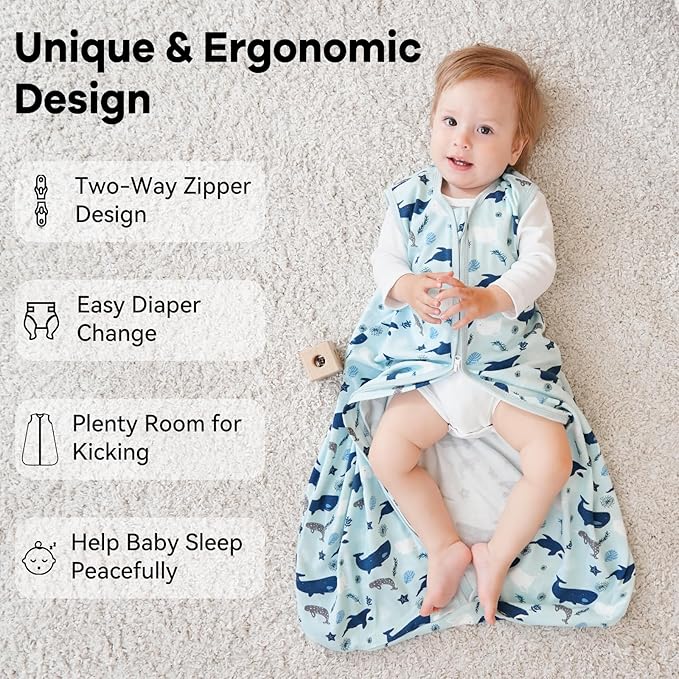 Baby Sleep Sack 0-6 Months 0.5 Tog Wearable Blanket Baby, 3 Pack 100% Cotton Lightweight Sleeping Sack with 2-Way Zipper for Newborn Infant Shark