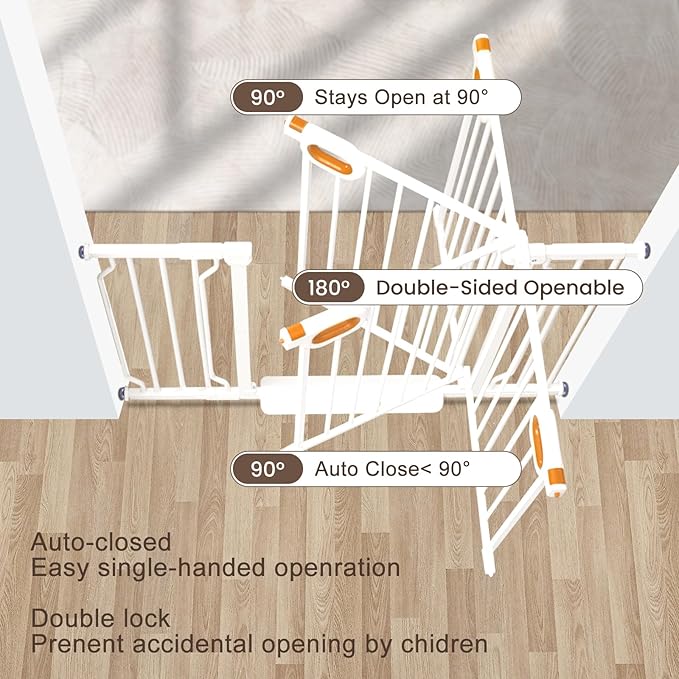owlie 37.4" Extra Tall Wide Baby Gate for Stairs Doorways,57-66 Inch Extra Large Long Baby Gate with Door Indoor Safety Metal Pressure Mounted Pet Gate with Walk-Thru Auto Close, White