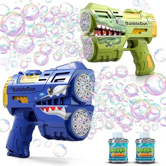 Jasny 2 Pack Bubble Guns for Kids, LED Light Up Rechargeable Bubbles Machine Blower with 2 Bottles Refill Solution for Toddlers 4-8, Wedding Birthday Gift