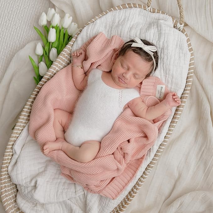 Heritage Knit Organic Swaddle Blanket for Girls - 100% Soft Luxury Cotton Knit Receving Swaddler - Warm Cozy Crib Swaddling Blanket for Newborns Infants & Toddler (0-2Yrs - Dreamy Lilac)