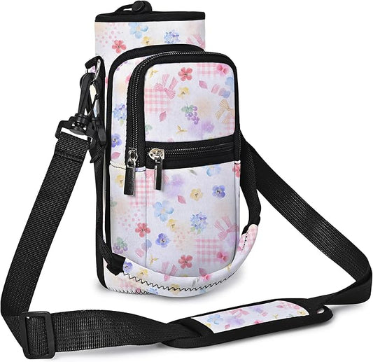 25/32/40/64oz Water Bottle Bag Holder Carrier-Insulated Crossbody Sling Case Sleeve with Strap & Pockets for Men Women Gym Cycling Travel Walking Hiking Camping