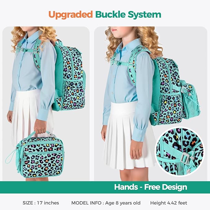 Choco Mocha Mermaid Backpack for Girls, Elementary School Backpack for Girls Ages 6-8 Kids Kindergarten Backpack Bookbag 17 Inch with Chest Strap, Green