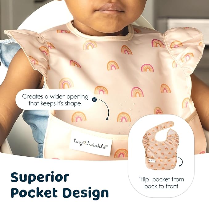 Tiny Twinkle Mess Proof Baby Bibs for Eating - Waterproof, Wipeable Bibs - Toddler Bibs - Travel Friendly - PFAS, PVC, BPA, Phthalate Free - Baby Food Bibs(3 Pack,Unicorn)