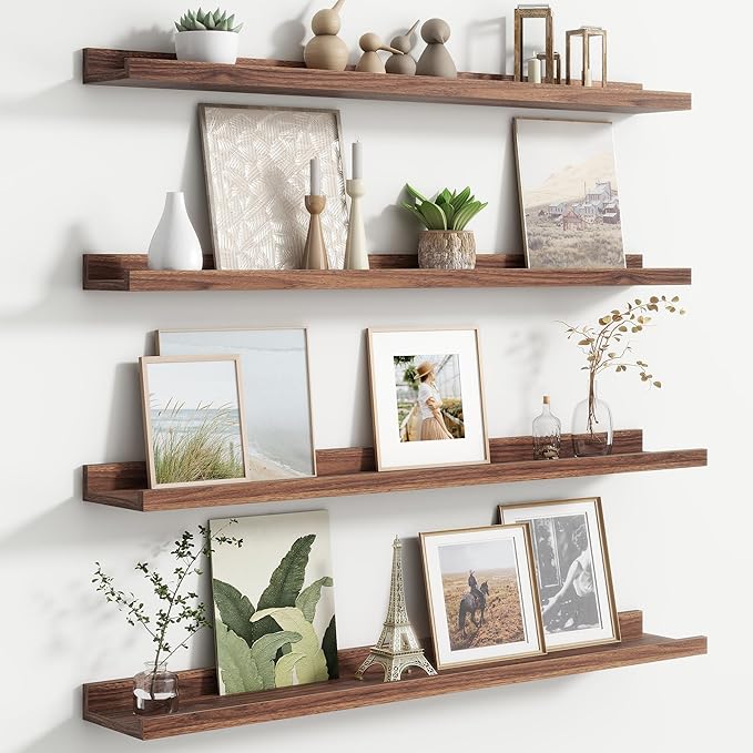 Floating Picture Ledge Shelves for Wall Set of 4, 36 Inch Wall Shelves with Lip Long Large Nursery Book Shelf for Toys Storage Kids Bookshelf Wall Mounted Living Room Bedroom Decor Frames