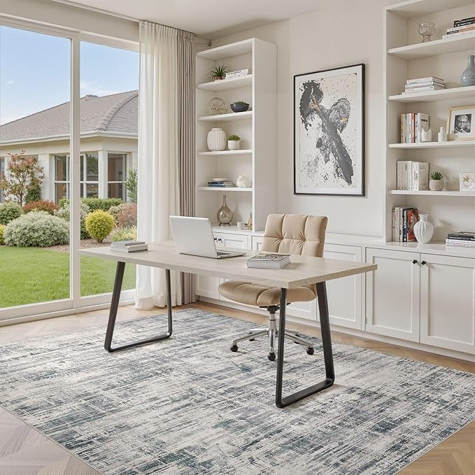 Area Rug for Living Room: 10x14 Washable Neutral Abstract Modern Soft Rugs Non Slip Indoor Floor Stain Resistant Large Carpet for Bedroom Dining Room Office Nursery - Gray
