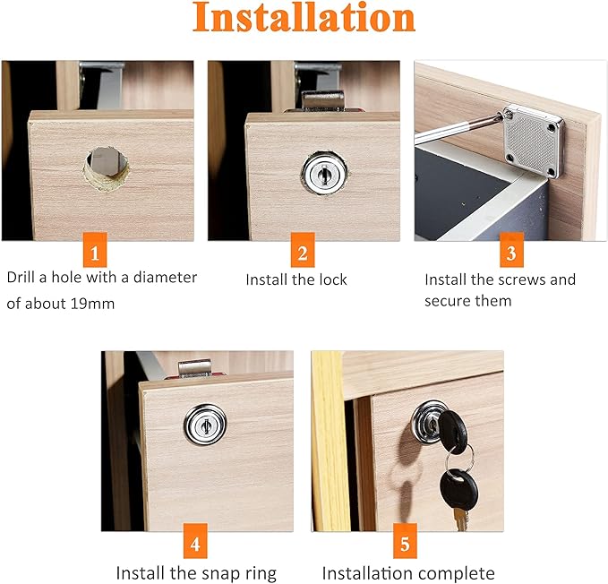 4 Pack Cabinet Drawer Locks with Keys, Keyed Alike Furniture Locker Lock, 3/4" 20mm Cylinder Cam Drawer Locks Chrome-Finish Zinc Alloy, Security cam Drawer Lock for Wardrobe Dresser Mailbox