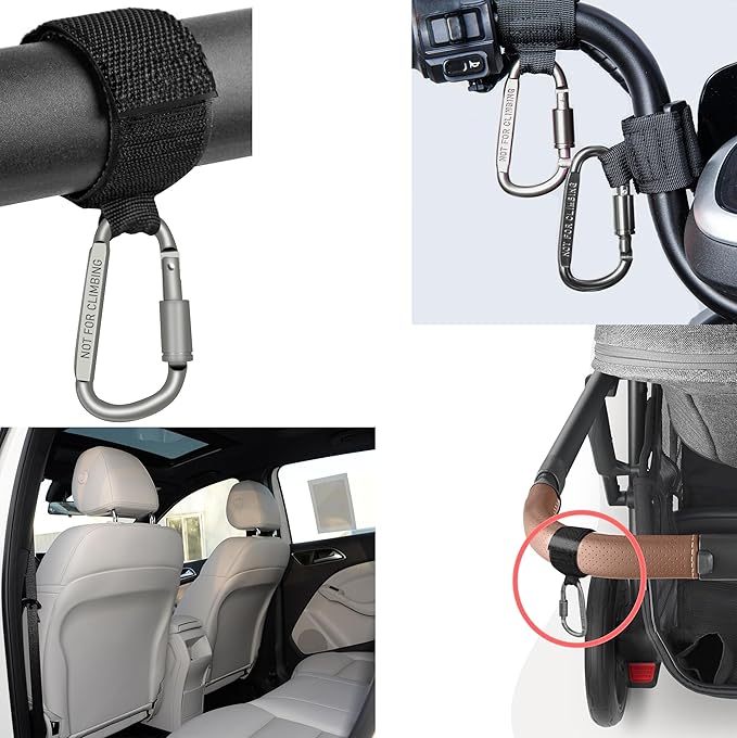 Baby Stroller Hook, Carry 30 lbs per Stroller Carabiner Clip, Adjustable Baby Stroller & Car Seat Hook for Hanging Diaper Bag, Wheelchair,Golf cart, Shopping and Pet Cart(2 Pcs Fuchsia)