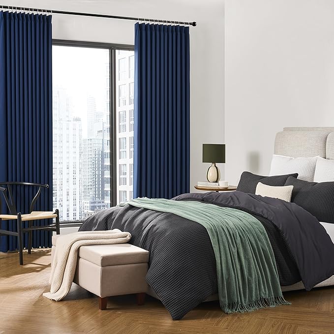 Pinch Pleated Curtains 63 Inches Long 2 Panels Set, Thermal Insulated Blackout Room Darkening Curtain for Bedroom,Window Draperies with Hooks(Navy Blue,80x63-inch)