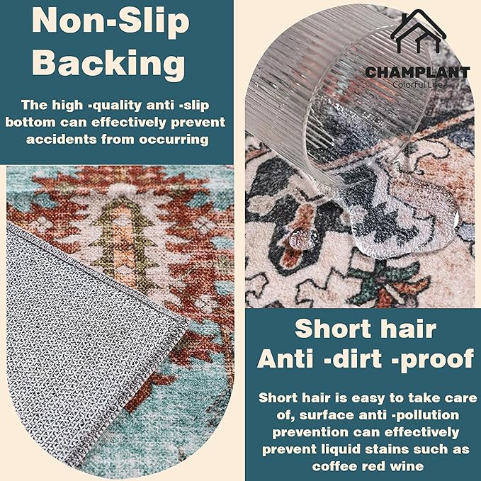 Area Rug 9x12 Washable Taupe Vintage Traditional Mat Distressed Indoor Foldable Thin Retro Accent Floral Non Slip Carpet for Living Room Dining Room Office