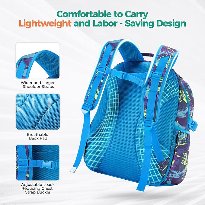 Choco Mocha Shark Backpack for Boys, Elementary School Backpack for Boys Ages 6-8 Kids Kindergarten Backpack Bookbag 17 Inch with Chest Strap, Blue