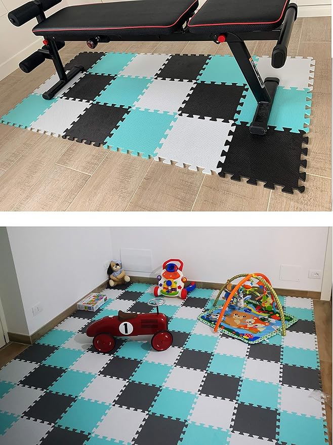 MQIAOHAM® 25 Pieces Puzzle Play Mats, Soft Baby Play Mat, Kids Interlocking Foam Floor Tiles, Toddlers Carpet Playmats G301025-102