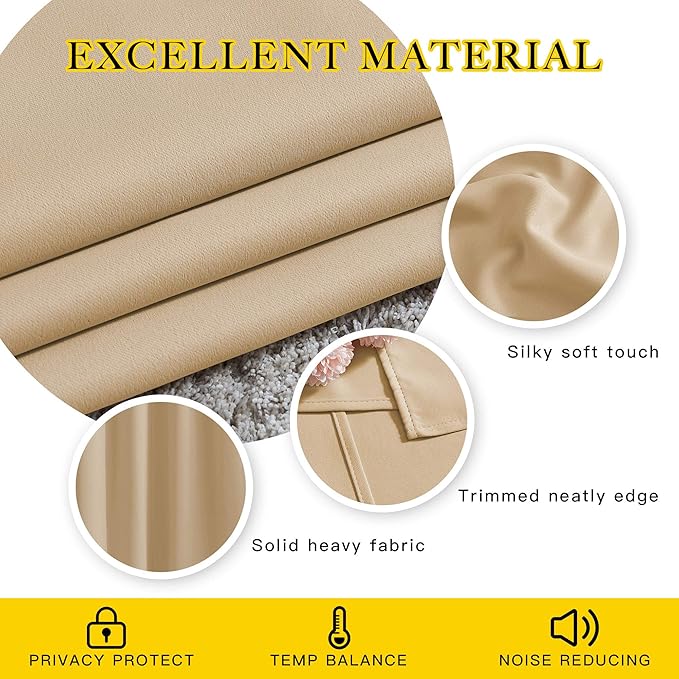 NICETOWN Beige Room Darkening Curtains Blackout 36 inch Curtains for Kitchen, Grommet Solid Window Treatments Sound Reducing for Bedroom, 2 Panels, W37 x L36, 2 Panels