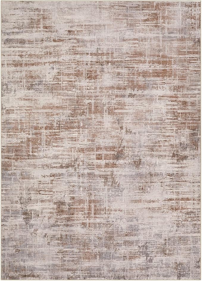 Area Rug for Living Room: 8x10 Washable Neutral Abstract Modern Soft Rugs Non Slip Indoor Floor Stain Resistant Large Carpet for Bedroom Dining Room Office Nursery - Red Brown